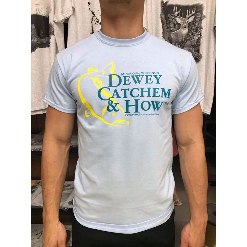 Dewey Catchem and How Logo T-shirt Light Blue Small
