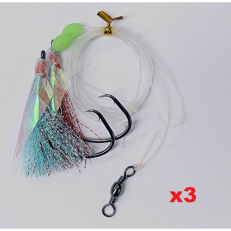 3 x 8/0 Chemically Sharpened Reef Catcher  Flash Reef Rig Fishing Tackle Blood Pilchard