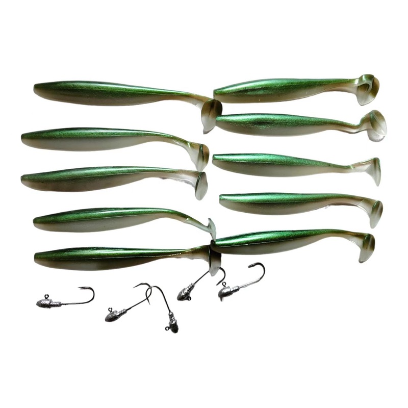 10pcs Soft Plastic Paddle Tail Shad Green Colour 12cm  S3118 Bonus 5 Jig heads