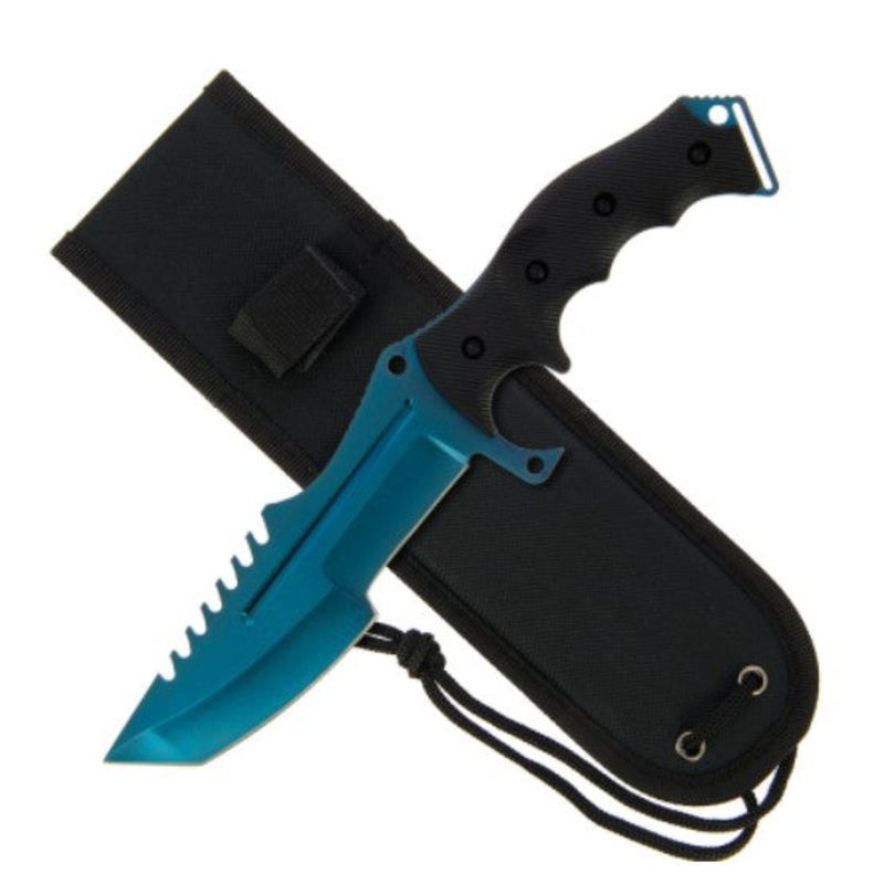 Movie Style Knife Huntsman 934 | 11″ Fixed Blade Blue Knife with Sheath