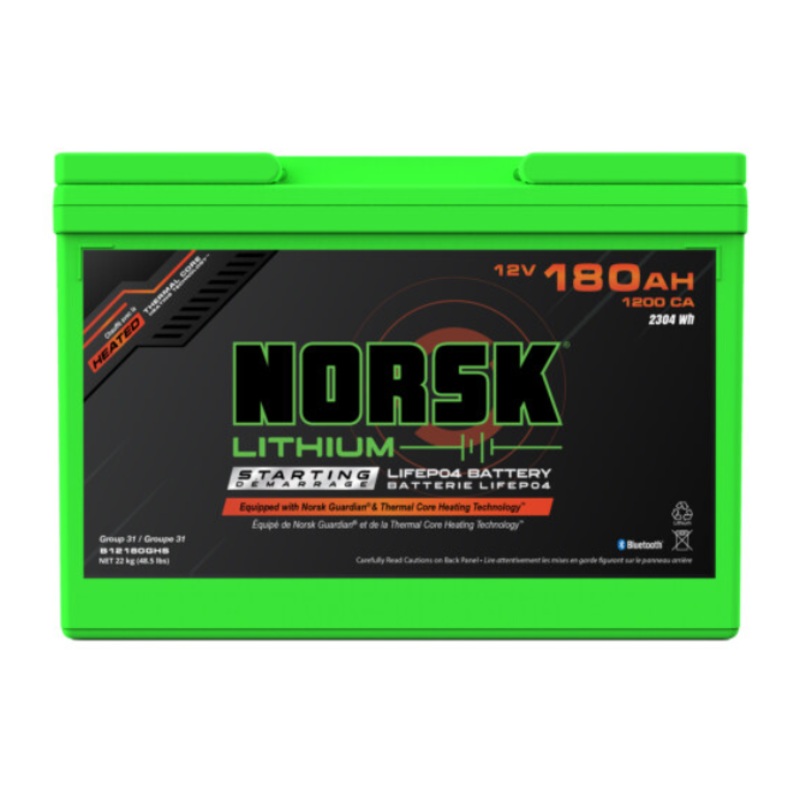 12V 180AH HEATED Lithium Marine Cranking Battery  Norsk Lithium