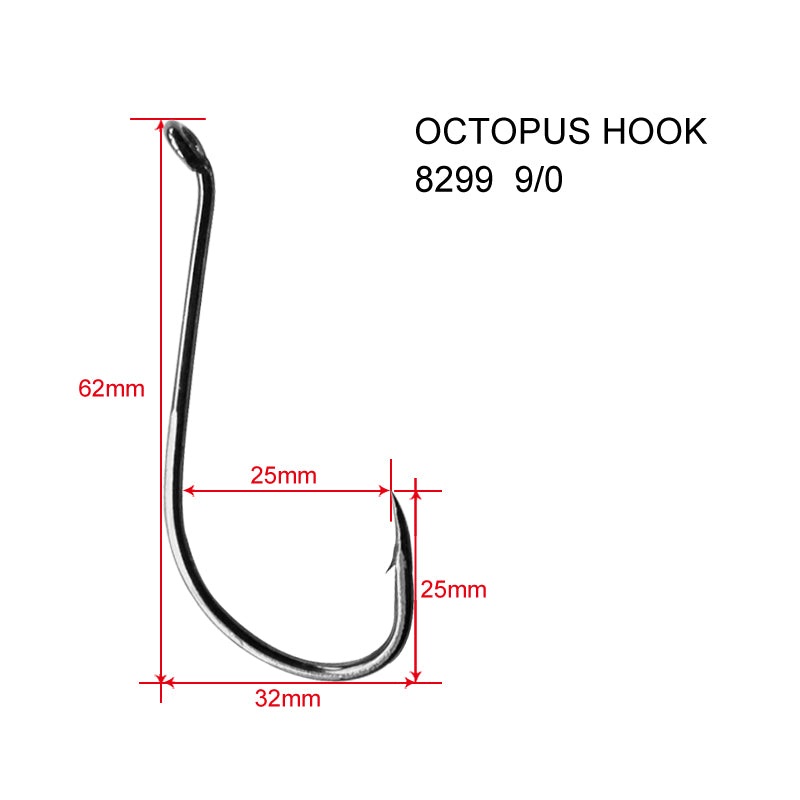 50 x 9/0 Chemically Sharpened Octopus Hooks Fishing Tackle