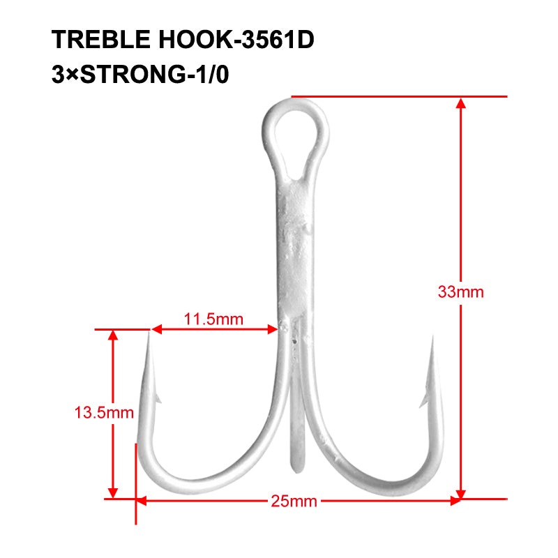 3X Stronger Treble Hook with PS Steel finishing 4 different sizes 1/0 12pcs
