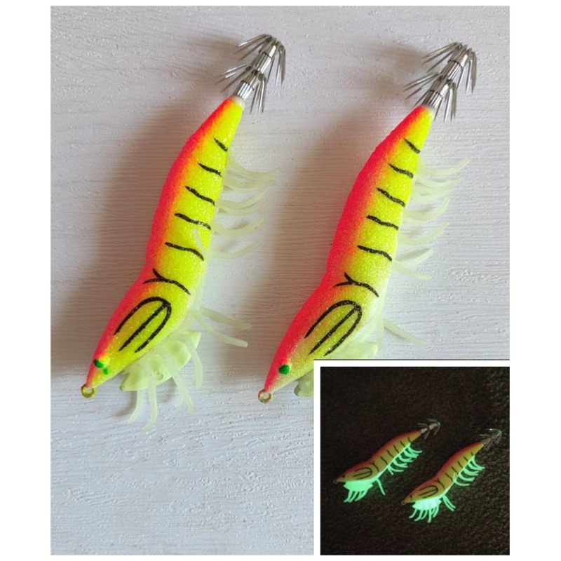 2 x Shrimp Fishing Lures Luminous Leg Squid Jigs 3.5 pink