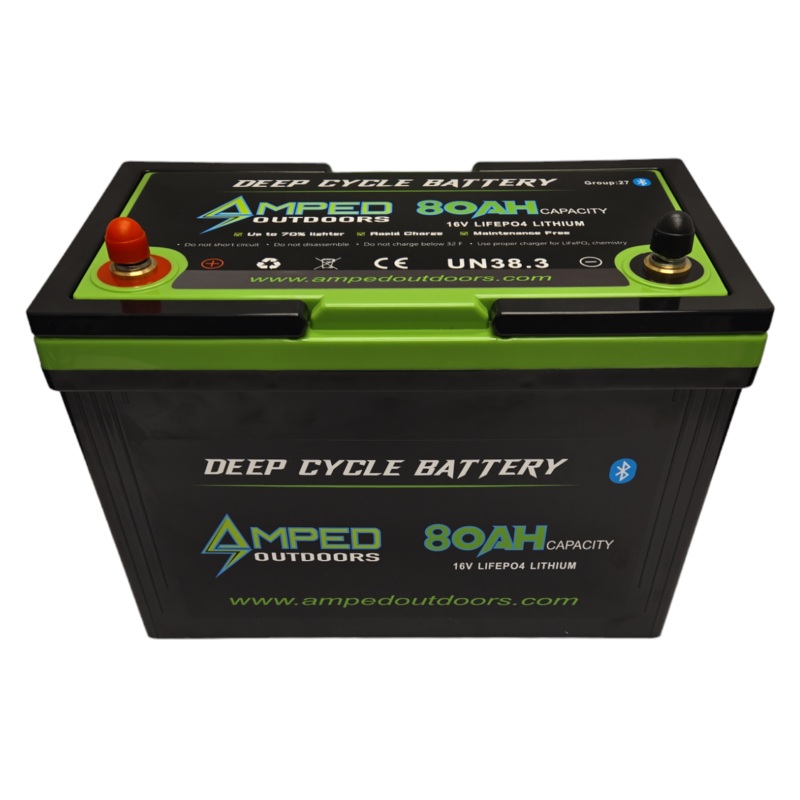 Amped 16V 80Ah LiFePO4 Battery – Bluetooth – IP67 Waterproof – On board Charger Included! — FREE SHIPPING ON THIS ITEM!!