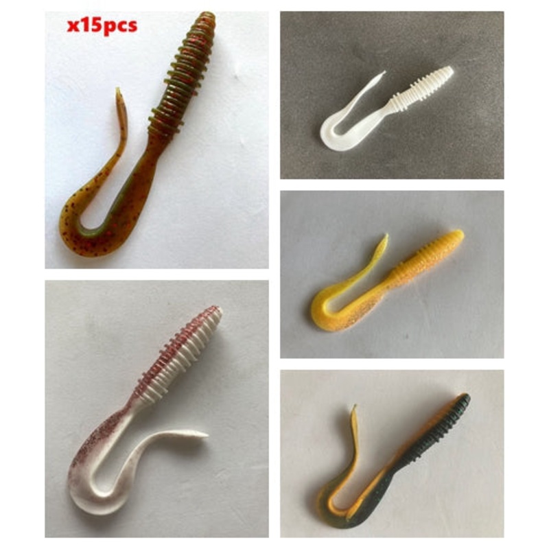 15pcs (3pks) Long Curl Tail Soft Plastic Lure Freshwater and Saltwater 10cm 4.6g 5 colors X029