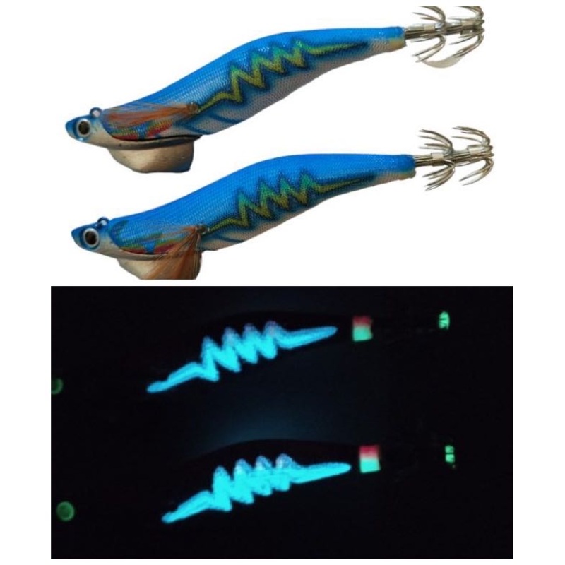 2pcs Squid Jigs Shrimp jig Luminous body Glow in Dark 3.0, 3.5 BLUE 3.0