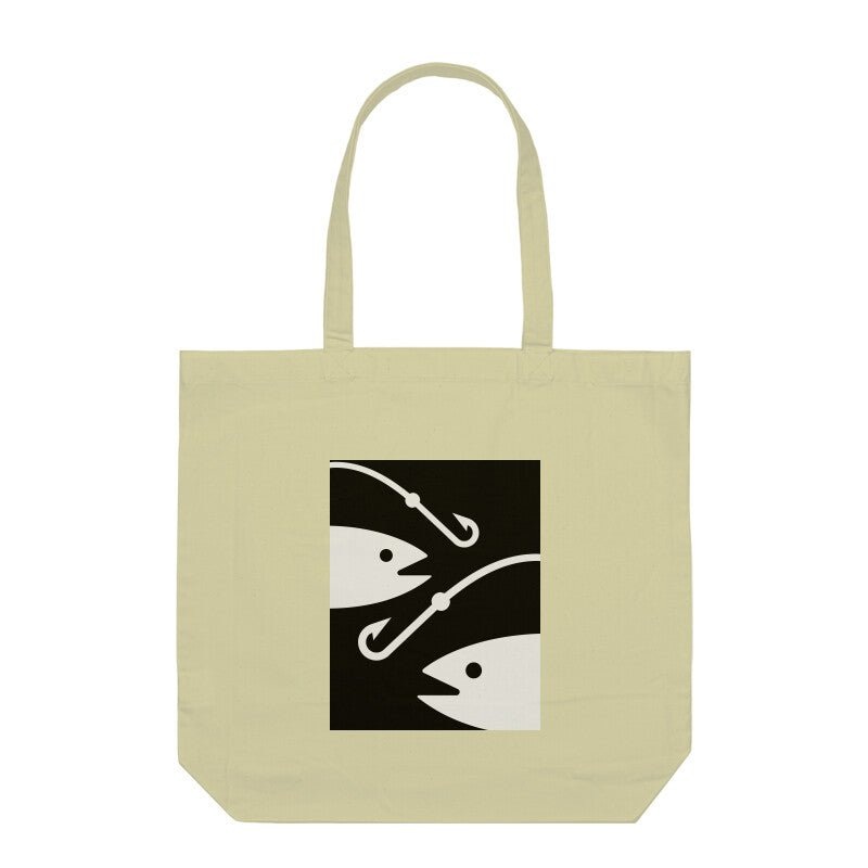 Water Waves + Fish And Hooks Anglers Marketing Tote Bag Half White With Zipper