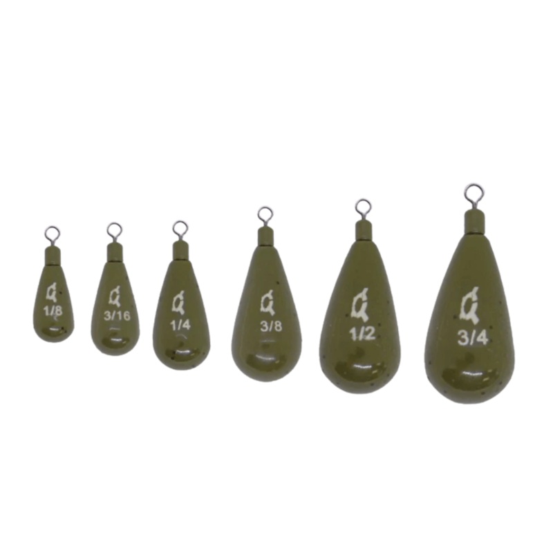 X Zone Tungsten Tie-On Tear Drop Shot Weight 1-8 Green Pumpkin