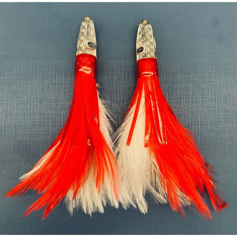 2pcs Tuna Trolling Lures Resin Head 15cm 35g Feather Flasher Fishing Lures Red