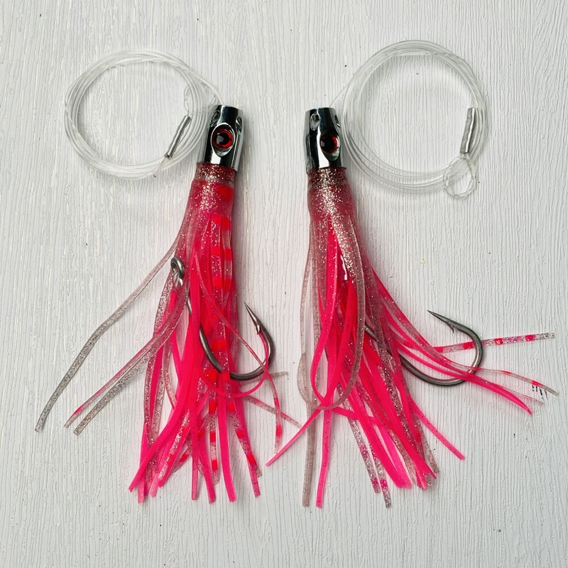 2pcs Jet Head Rigged skirts  150lb premium mono leader, 6/0 PS steel hook PINK Small head