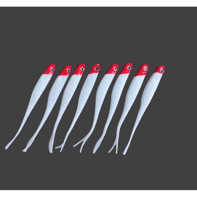 8pcs Shad Soft Lure Fork Tail 8.5g 13cm Red Head