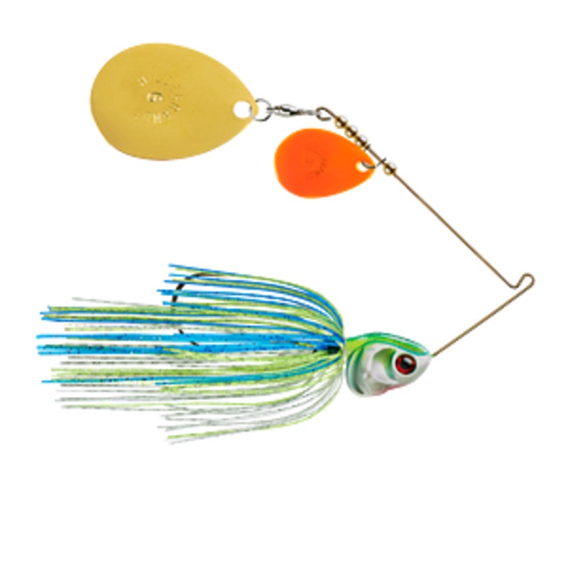 Booyah Covert Double Colorado Spinnerbait 3/4 oz #3.5 Org/ #6 G Col Wt/Chart/Blu