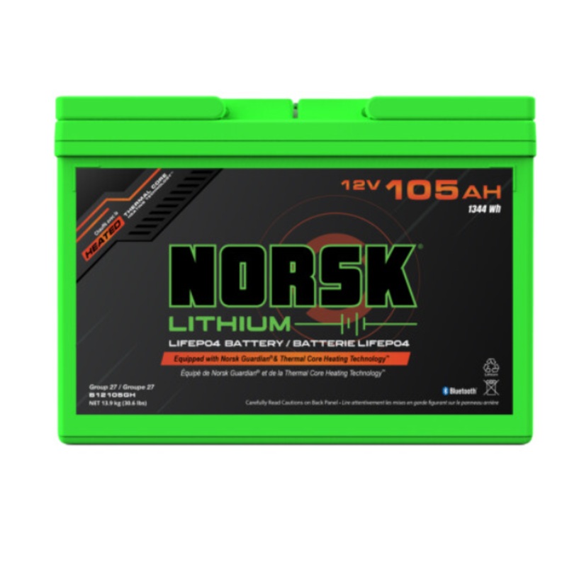 12V 105AH HEATED LiFePO4 Lithium Deep Cycle Marine Battery  Norsk Lithium