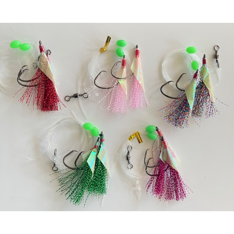 5 x 5/0 Custom Designed Snapper Fishing Rigs In 5 Colours Tackle 5/0 Green