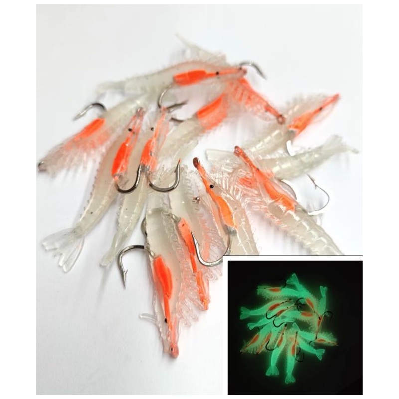 12pcs  Small Shrimp Fishing Lure with hooks 65mm 3g Luminous