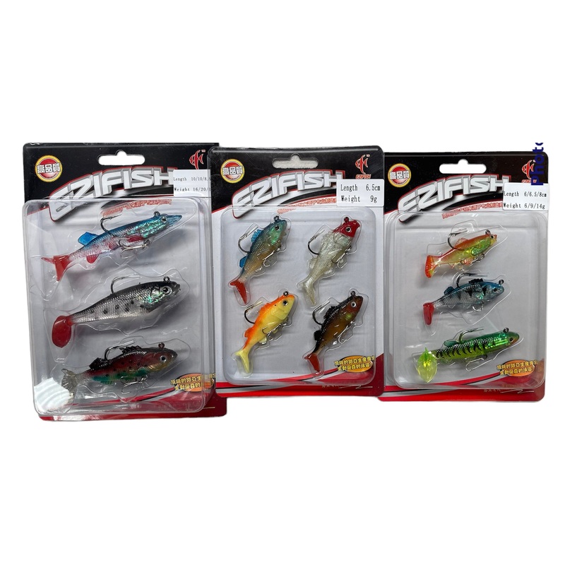 10pcs ( 3pks) Laser Flash Assorted weighted Soft Plastic Lure with Hooks