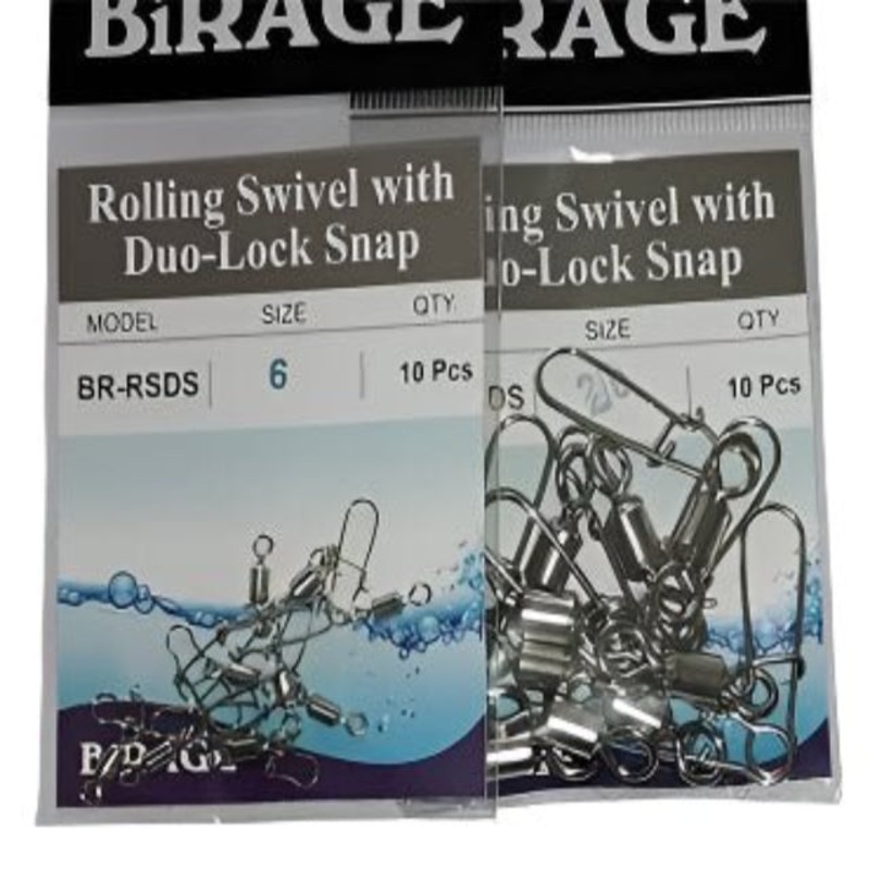 Birage Rolling Swivel With Duo-Lock Snap | BR-RSDS | 13.6 – 54.4 Kg | 30 – 120 Lb | 10 Pcs Per Pack | #1 | 40.8Kg (90.0Lb)