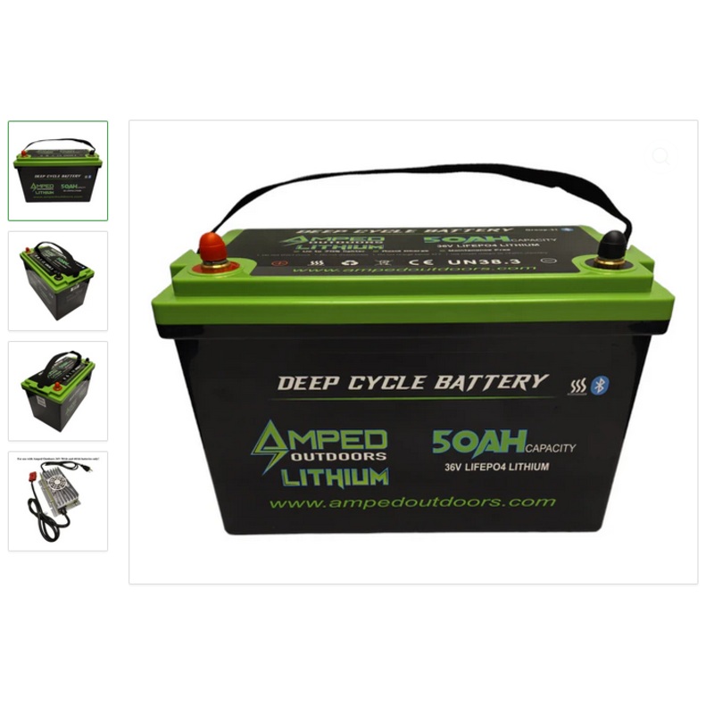 36V 100Ah Trolling Motor Lithium Battery System (2 36V 50Ah LiFePO4 Batteries in Parallel) – Bluetooth – IP67 Waterproof – Heated – 36V Charger