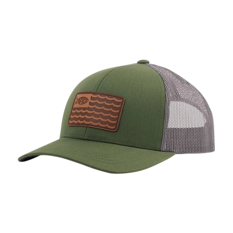 AFTCO Canton Leather Patch Trucker Hat Olive