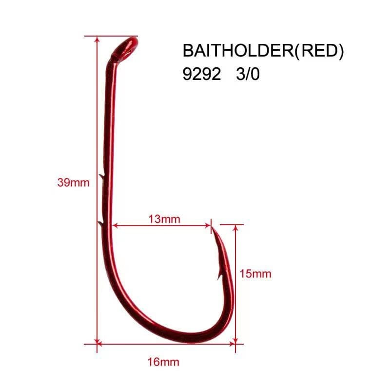 100 pcs Chemically Sharpened Baitholder Hooks 3/0 Red Fishing Tackle