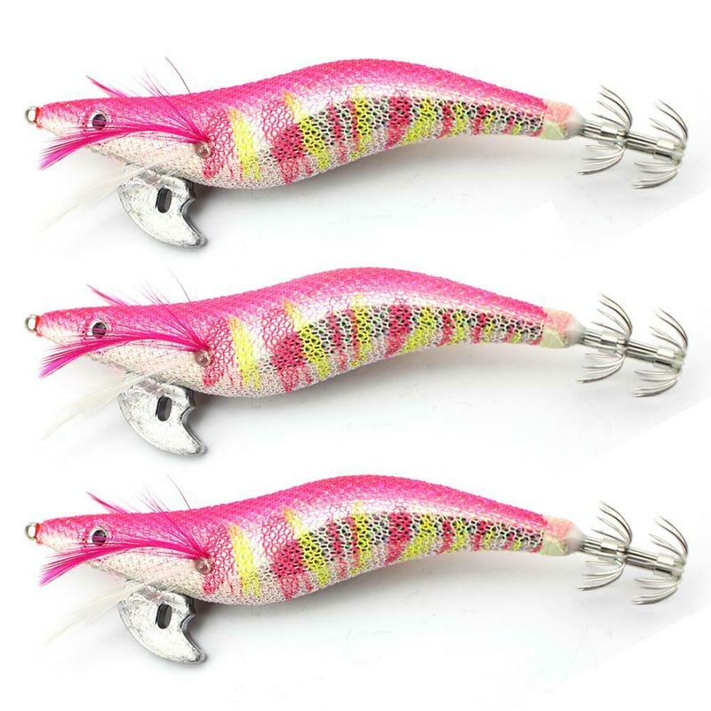 3 X High Quality Fishing Squid Jigs Colour Pink / 110 Size 2.5