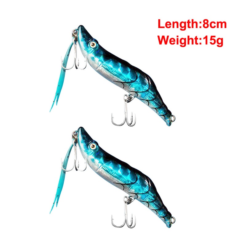 2x Quality Prawn Style Of Hand Body Fishing Lure Hook Tackle 8cm/15g CRYSTAL SEA BLUE