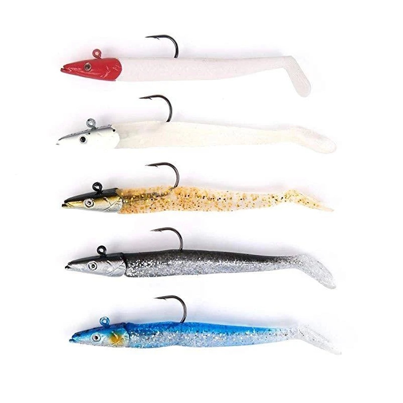 5pcs Jig Head Soft Plastic Fishing Lures with Hook Sinking Swimbaits for Saltwater and Freshwater