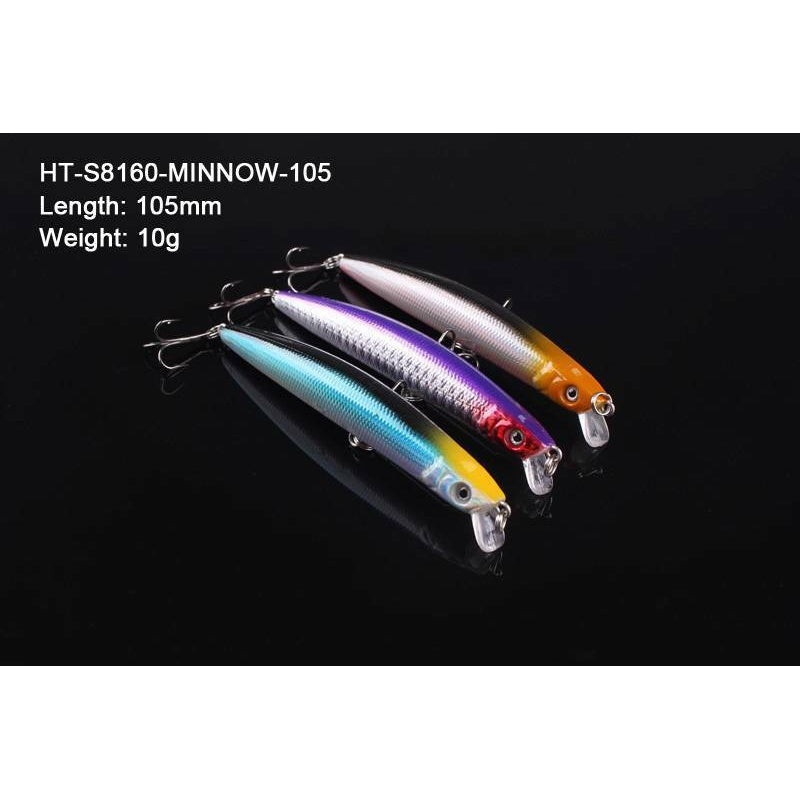 3 x Quality Minnow Lure Fishing Tackle 105mm