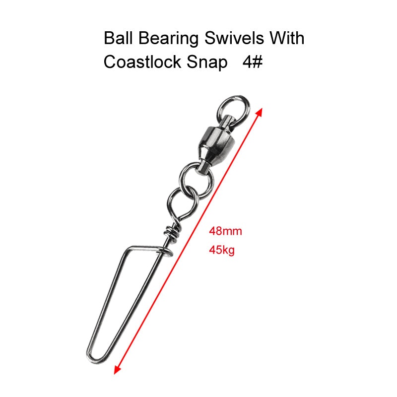 20X Size 4# Ball Bearing Swivels with Coastlock Snap Fishing Tackle
