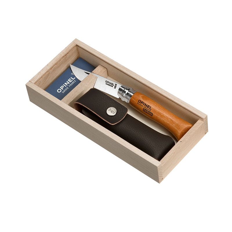 Opinel | Traditional #08 Carbon Steel 8.5cm Knife + Sheath in Wooden Gift Box | Fixed Blade