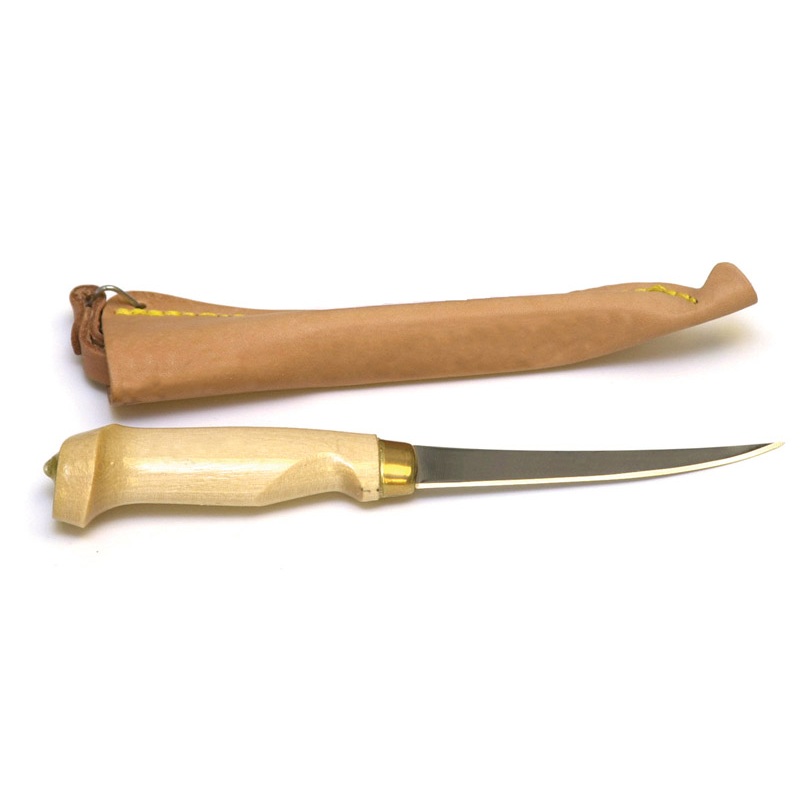 Wood Handle Fillet Knife w/ Sheath and Stainless Steel Blade