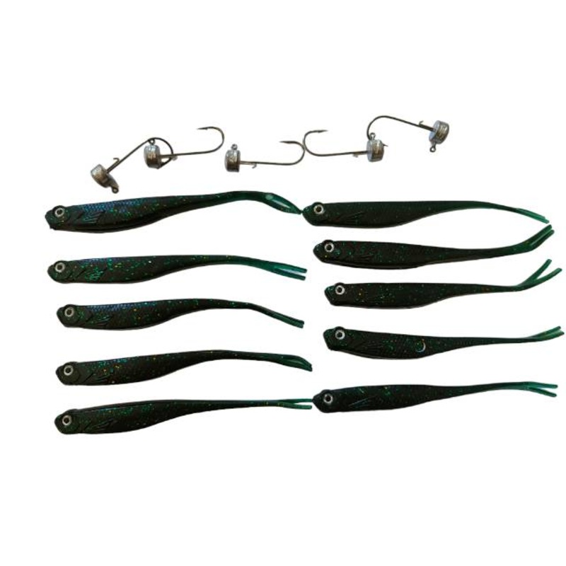 10pcs MasterPro 13cm, 8.5g Dark Green With metallic points Fork Tail minnow  lure +5pcs jigheads