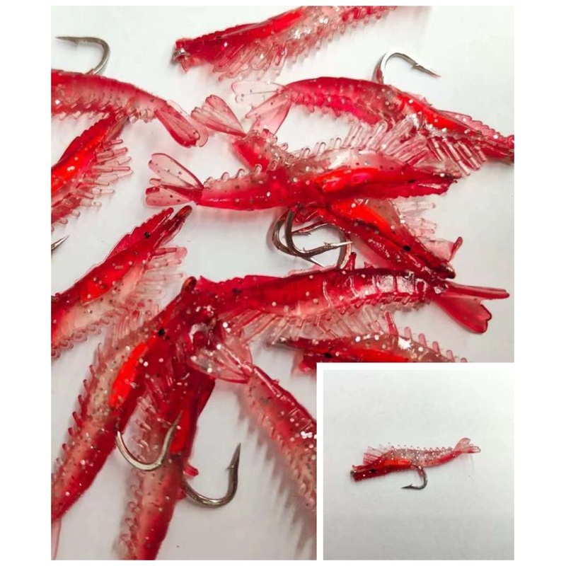 12pcs Small Shrimp Fishing Lure with hooks 65mm 3g Red